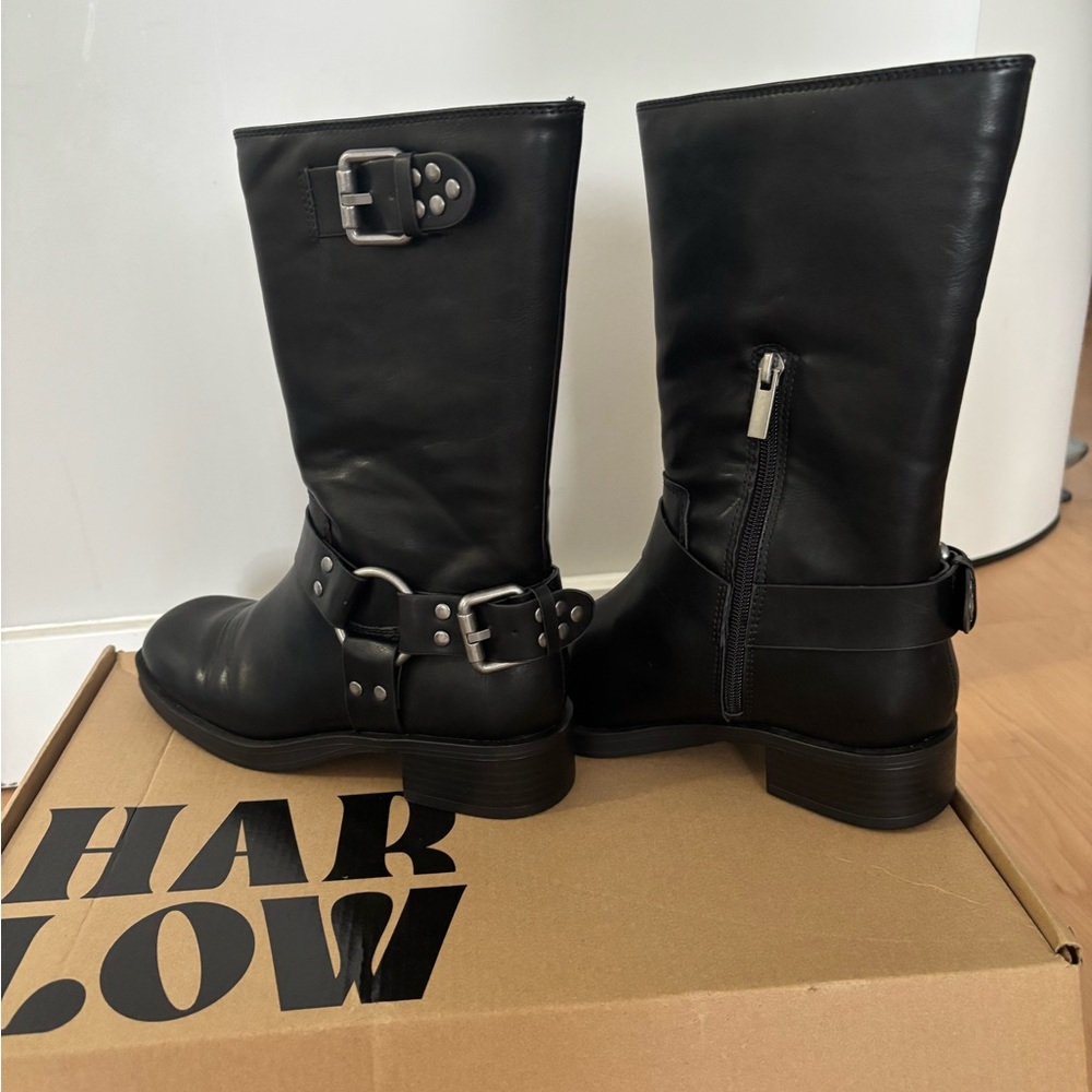 Harlow Black Combat Moto Boots with Buckle Details
